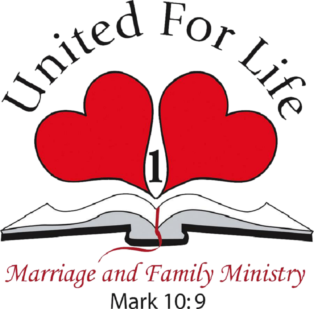 A logo for united for life, marriage and family ministry.